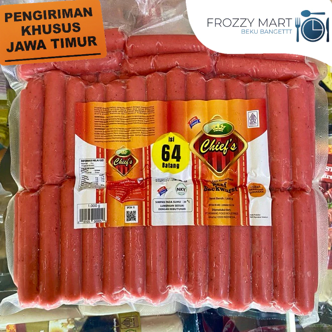 

KEMFOOD CHIEF'S Beef Bockwurst 1kg Isi 64pcs | Sosis Sapi Mini Frozen Siap Masak