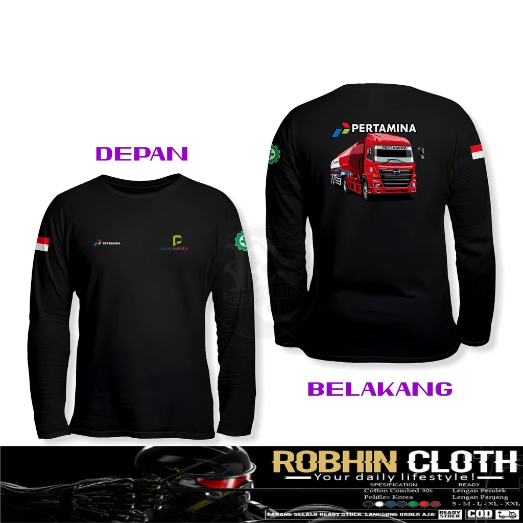 Kaos Baju Truk Tangki Hino Pertamina Elnusa Petrofin Logo DB Lengan Panjang Kaos Distro