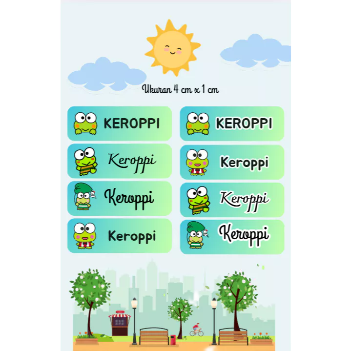 

Stiker Nama Custom / Stiker Buku Anak / Stiker Nama Anti Air - TEMA : KEROPPI