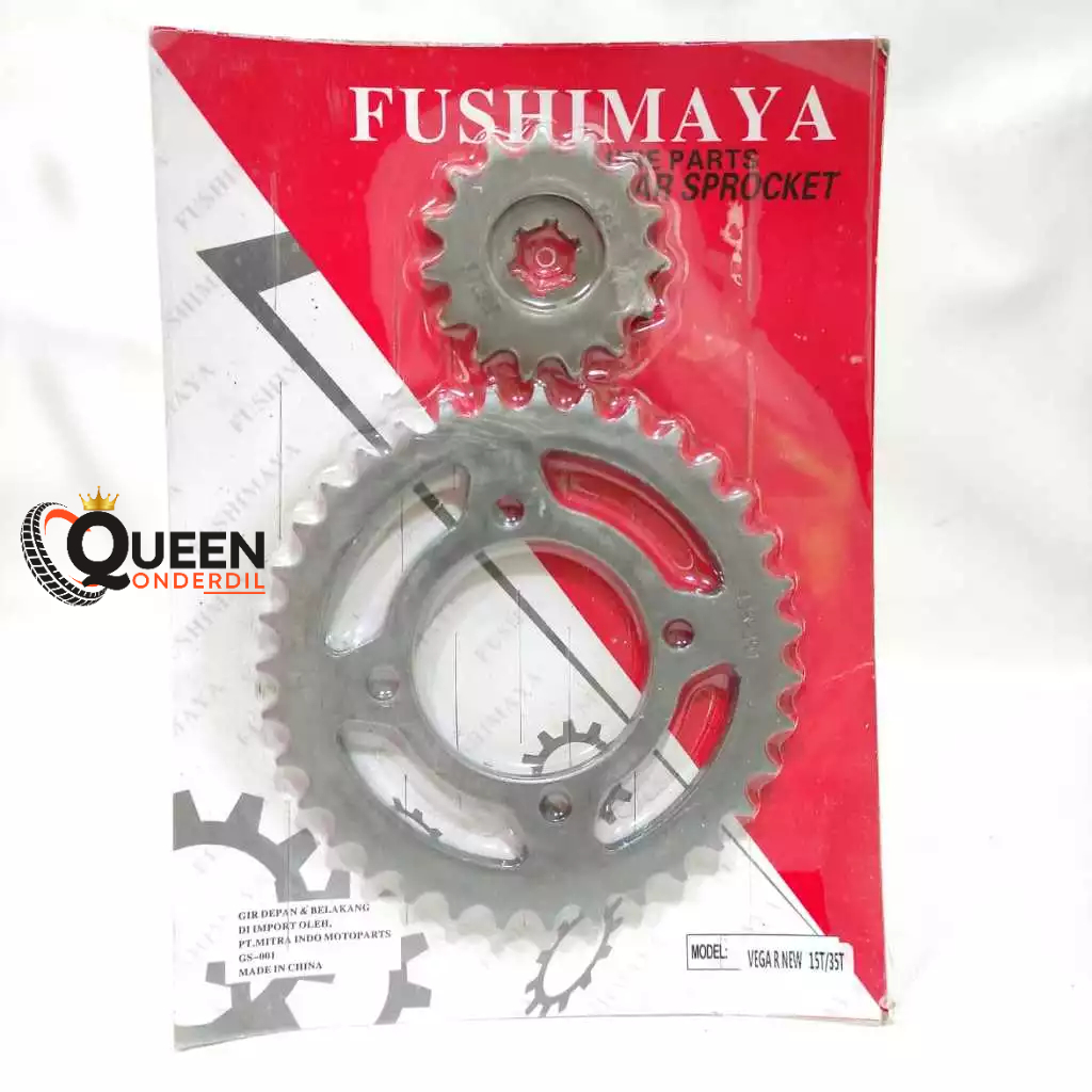 GEAR  SET DEPAN BELAKANG YAMAHA VEGA R NEW 15/35T GIR FUSHIMAYA (QUEEN)