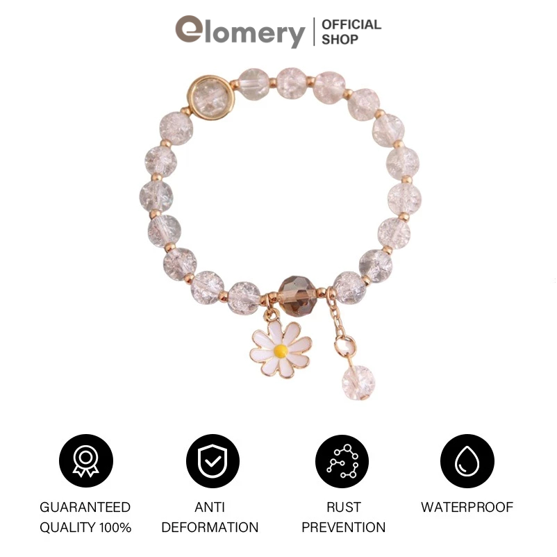 Elomery Gelang Daisy Kecil Manik-Manik Wanita Kristal Daisy Gelang Couple Fashion Accessories