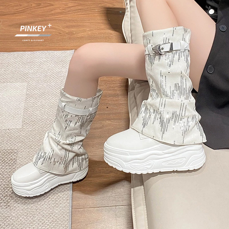 SALE PINKEY P391 SEPATU LONG BOOTS WANITA SEPATU MARTIN TINGGI BOOT FASHION SHOES KARET PUTIH