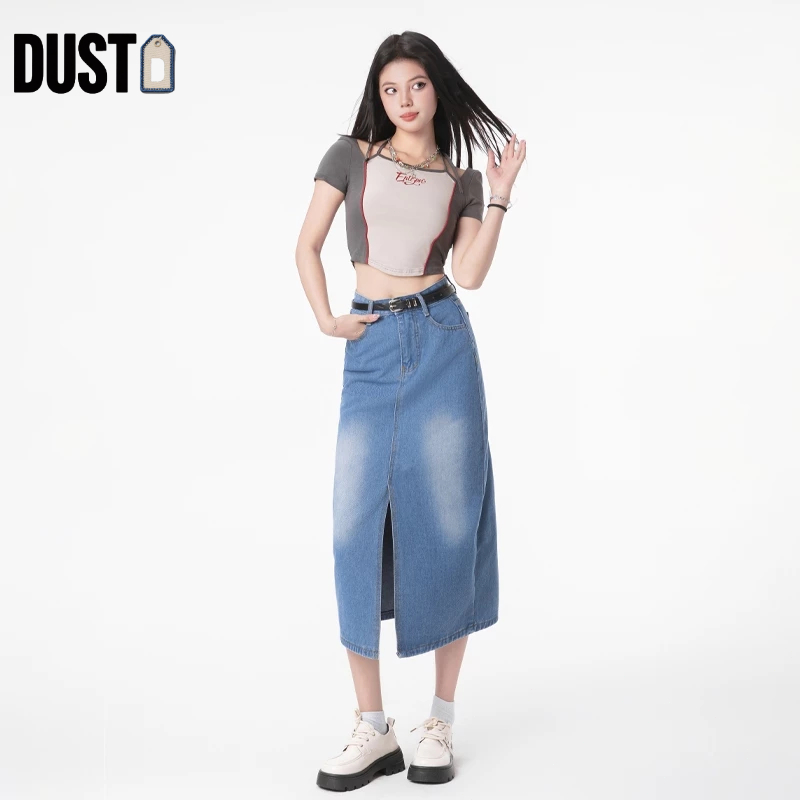 [Harga Terjangkau]  Dust Rok Denim Wanita Korea Rok Long Skirt Pembahagian Depan