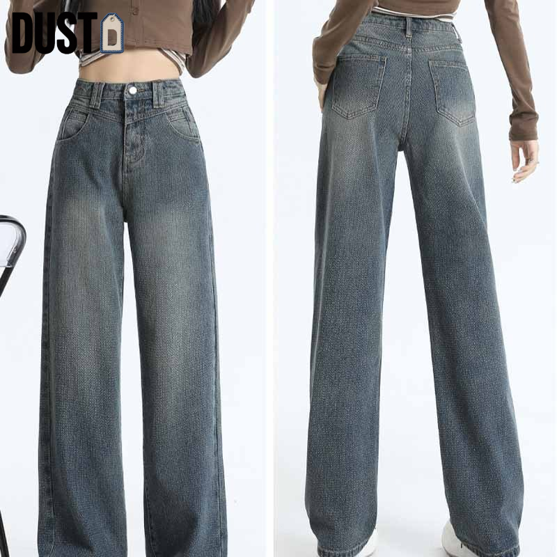 [Diskon 50%] Dust  Korean Style High Waist Loose Baggy Jeans Wanita Celana Kulot Jeans Gombrong jumb