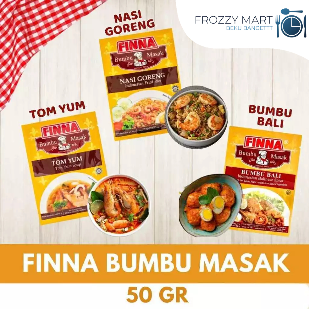 

Bumbu FINNA 50gr - Bumbu Bali, Daging Lada Hitam, Nasi Goreng, Rawon, Tom Yum Instan
