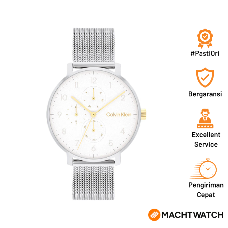[PRJ] Jam Tangan Unisex Calvin Klein Stun 25200405 Silver White Dial Mesh Strap