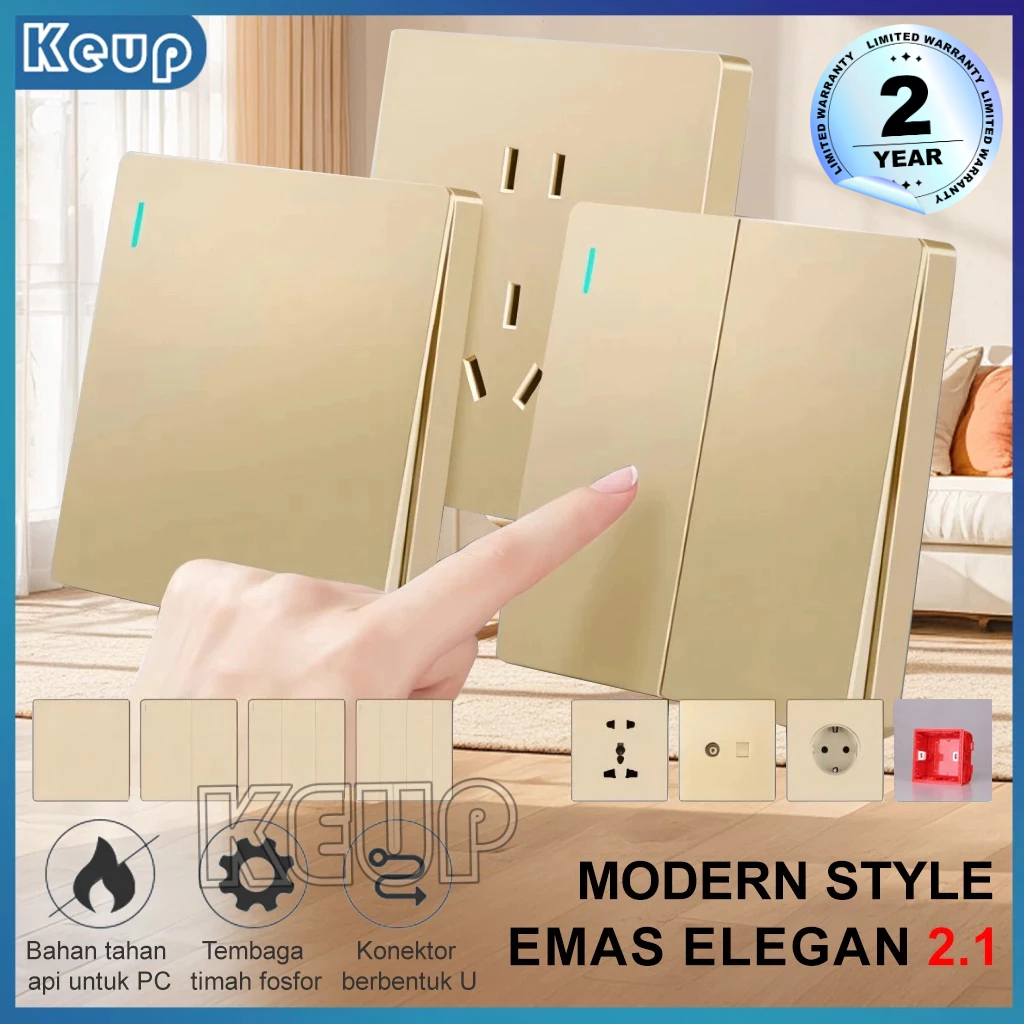 KEUP Infinity Gold/Stop Kontak/Saklar Lampu/Sakelar/Saklar Rumah Mewah/Cetekan Saklar Rumah Gabungan