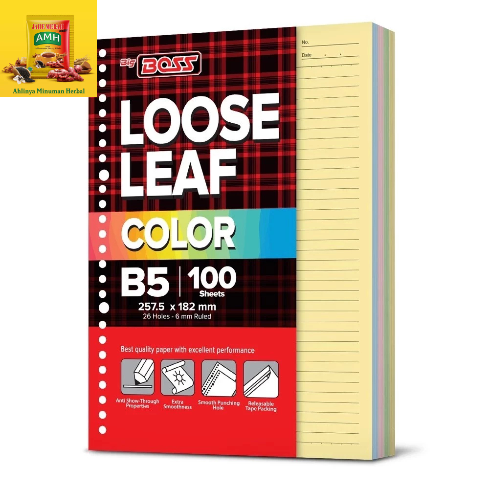

BigBoss Loose Leaf Color B5 - 100 Lembar | Kertas Isi Binder Warna Warni