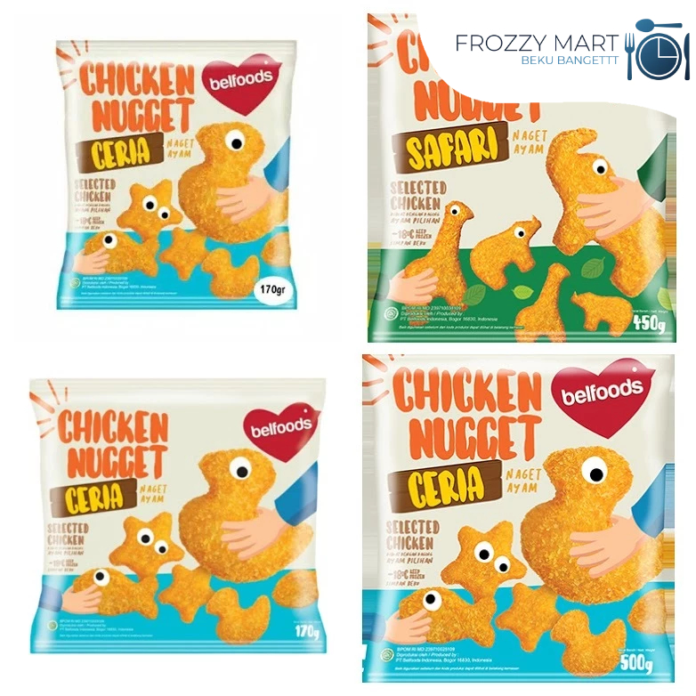 

Belfoods Chicken Nugget Karakter Series | Belfoods Ceria & Belfoods Safari | Kemasan 170gr & 500gr