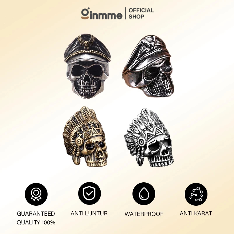 Ginmme Cincin Tengkorak Pria S925 Perak Gaya Punk Retro Thailand Tatinium Anti Karat