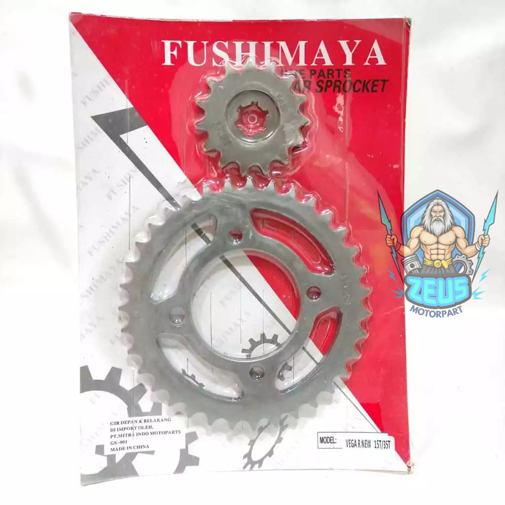GEAR  SET DEPAN BELAKANG YAMAHA VEGA R NEW 15/35T GIR FUSHIMAYA (ZEUS)