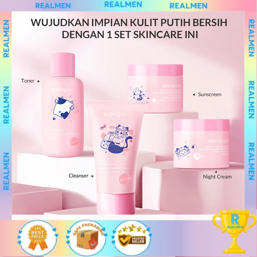 BIOAQUA 4pcs Skincare Paket Niacinamide | BIOAQUA X DORAEMON SET PAKET SKINCARE ANAK ISI 5PCS - BPOM