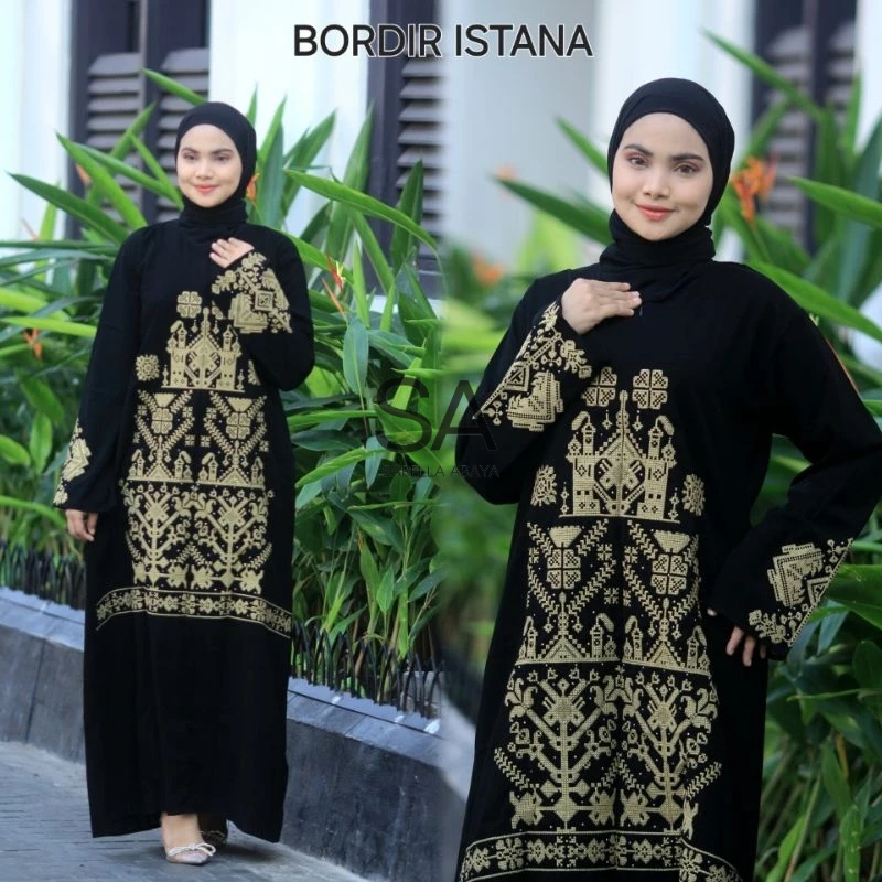 [ istana ] abaya gamis hitam bordir jetblack saudi turkey umroh haji outfit busui jumbo ld 120 ld130