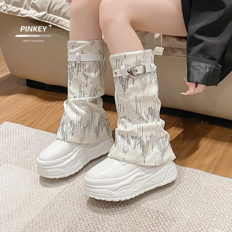 TERBARU PINKEY P391 Sepatu Long Boots Wanita Sepatu Martin Tinggi Boot Fashion Shoes Karet Putih