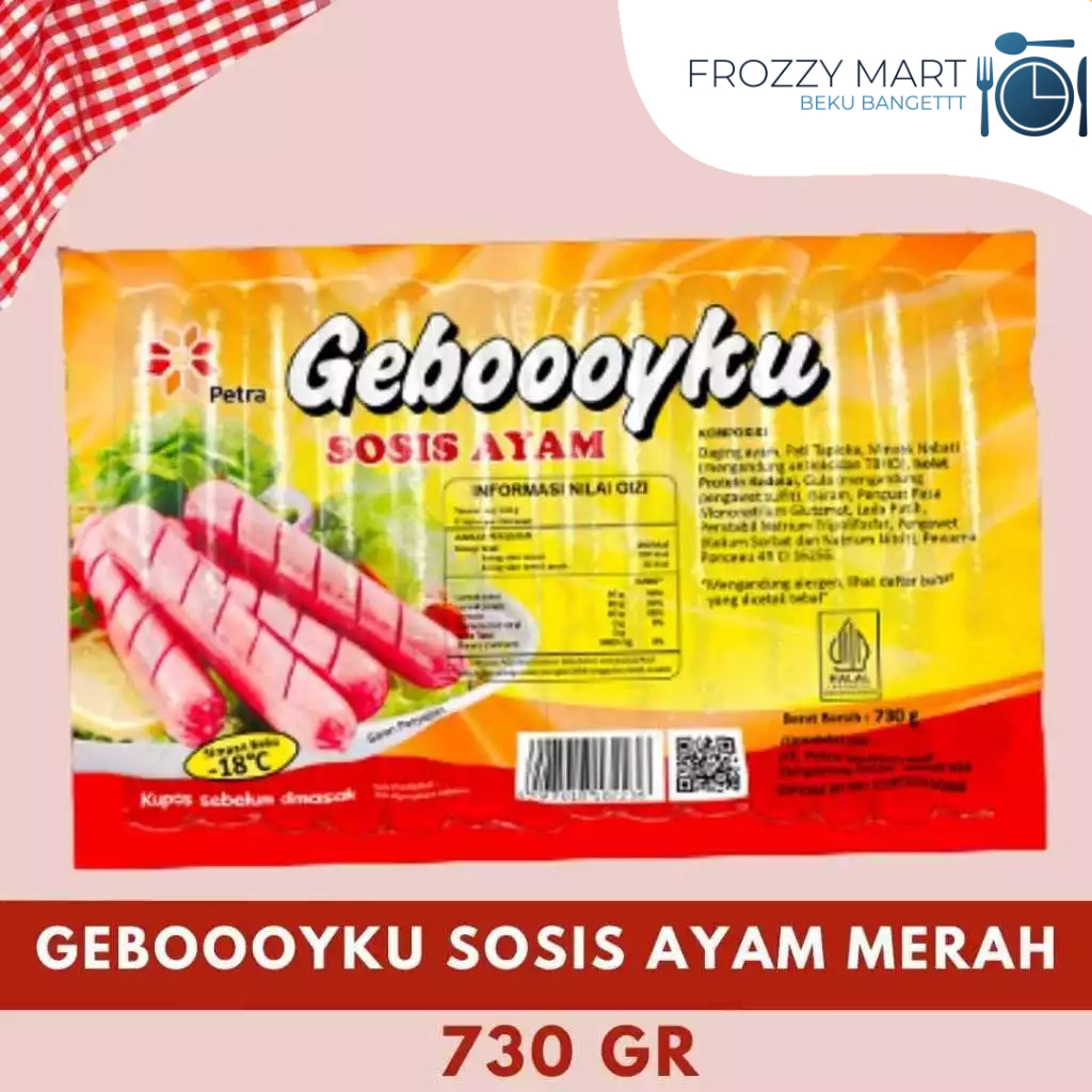 

GEBOOOY Sosis Sapi Merah 800gr | GEBOOOYKU Sosis Ayam Merah 730gr - Sosis Frozen Ekonomis