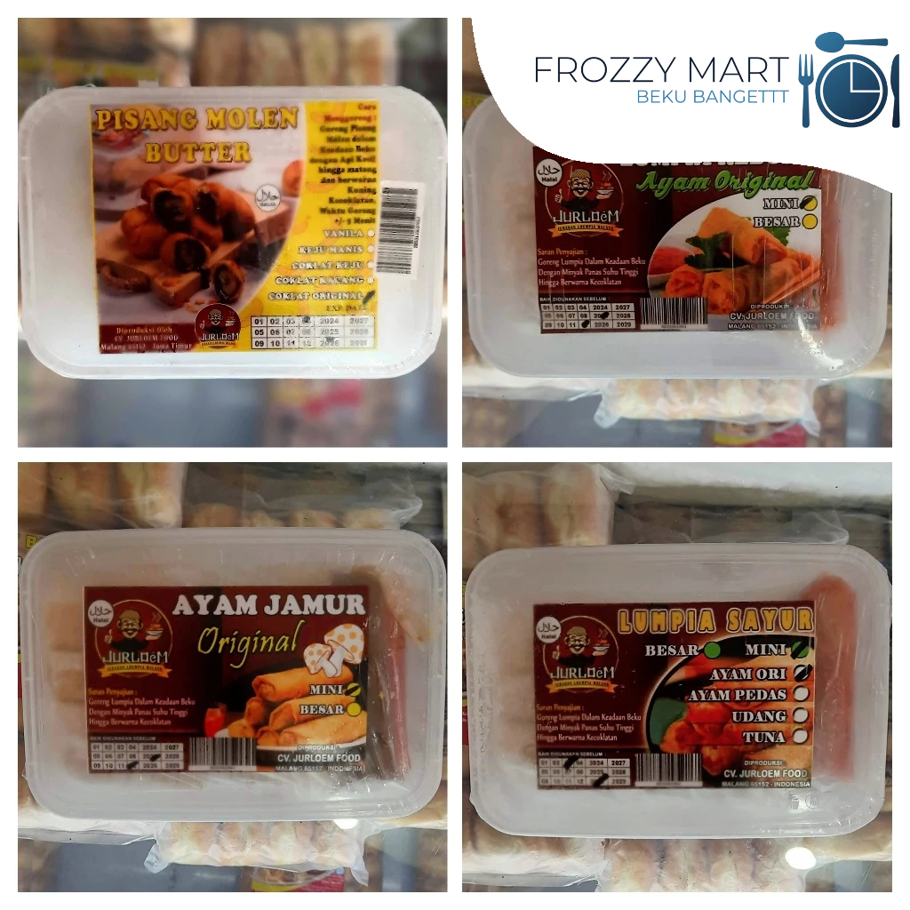 

JURLOEM Lumpia Mini Ayam Jamur / Rebung / Sayur | Pisang Molen Butter Coklat / Vanilla | Gohyong