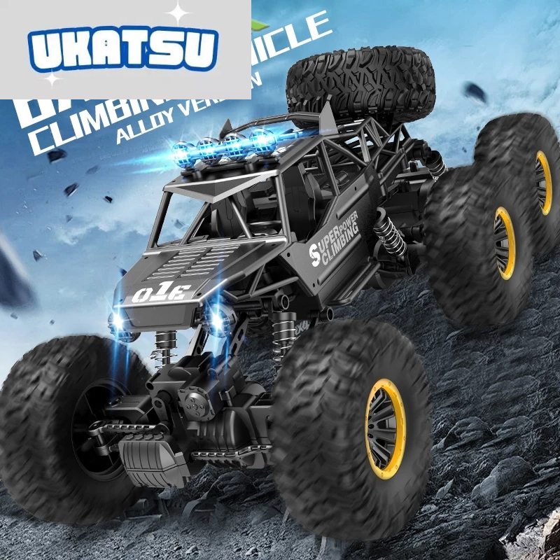 Mobil Remote Control Off-Road 6 Roda Bahan Alloy RC Climbing Car, Baterai Cas, Lampu LED