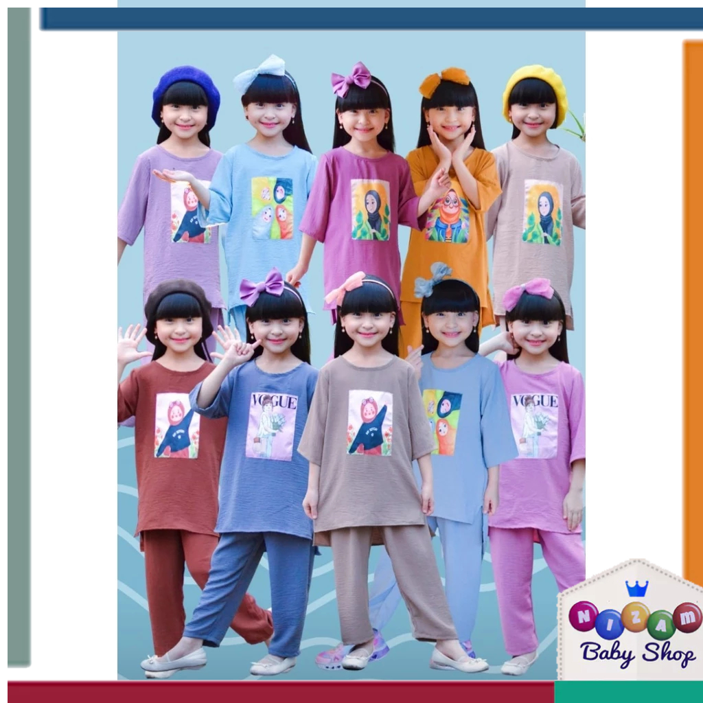 Setelan Oversize Anak Perempuan 5-10 Tahun Bahan Crinckle BoboKids