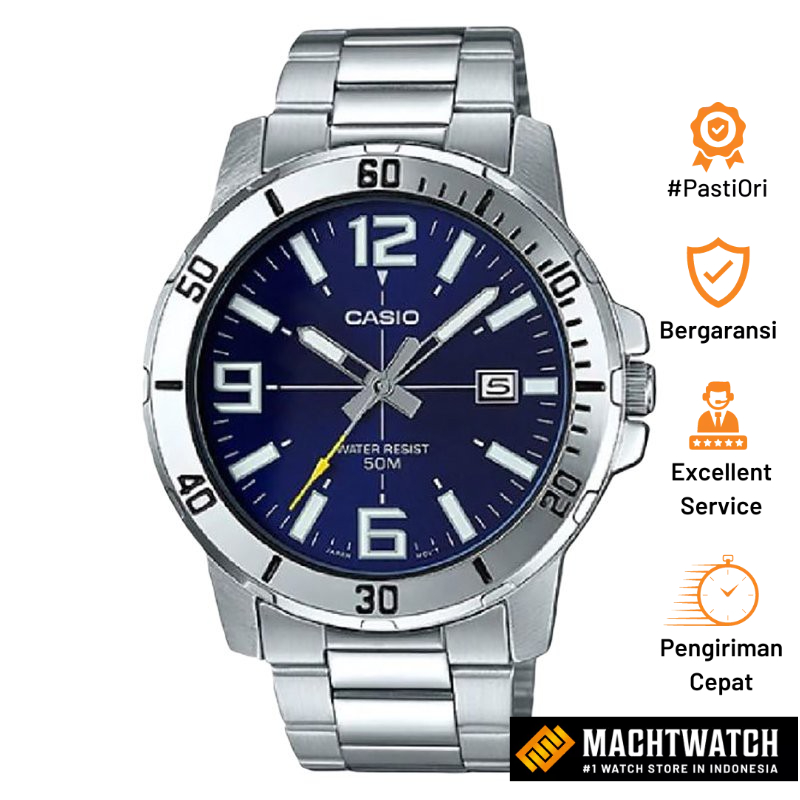 Jam Tangan Pria Analog Casio Standard MTP-VD01D-2BVUDF MTPVD01 MTP-VD01D Enticer Blue Dial Stainless