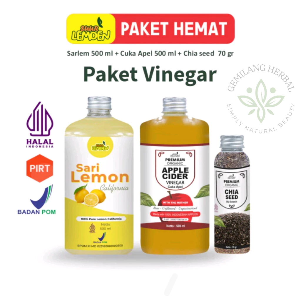 

Paket Diet Sehat - Cuka Apel 500ML, Sari Lemon Murni 500ML, dan Chia Seeds 70Gr - GEMILANG HERBAL