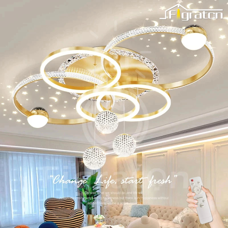 Lampu Plafon Minimalis 110cm LED Lampu Hias Ruang Tamu Bentuk Bintang Mewah REMOTE 3 Warna Lampu Gan