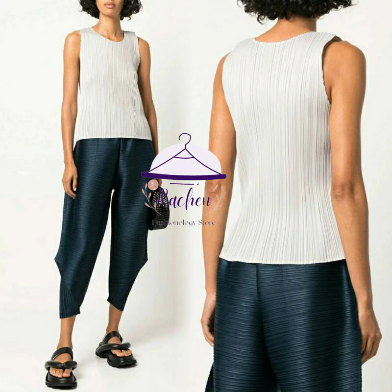BKK FASHION ~ Atasan Wanita Baju Butik Viral Kekinian Plisket Putih Tangan Kutung Pleated Sleeveless