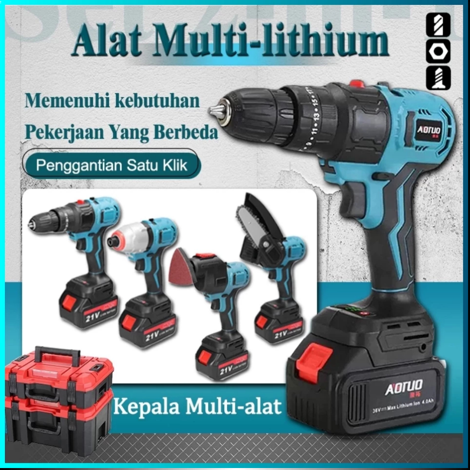 Indonesia ✔ Baterai lithium multi-fungsi bor listrik tanpa sikat set alat listrik set alat rumah set