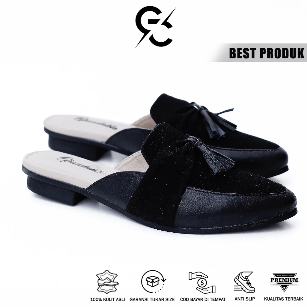 Sepatu Sandal Wanita Sendal Flat Selop slop Teplek Papirut Kulit Asli Garut Bustong Tutong Tavanya
