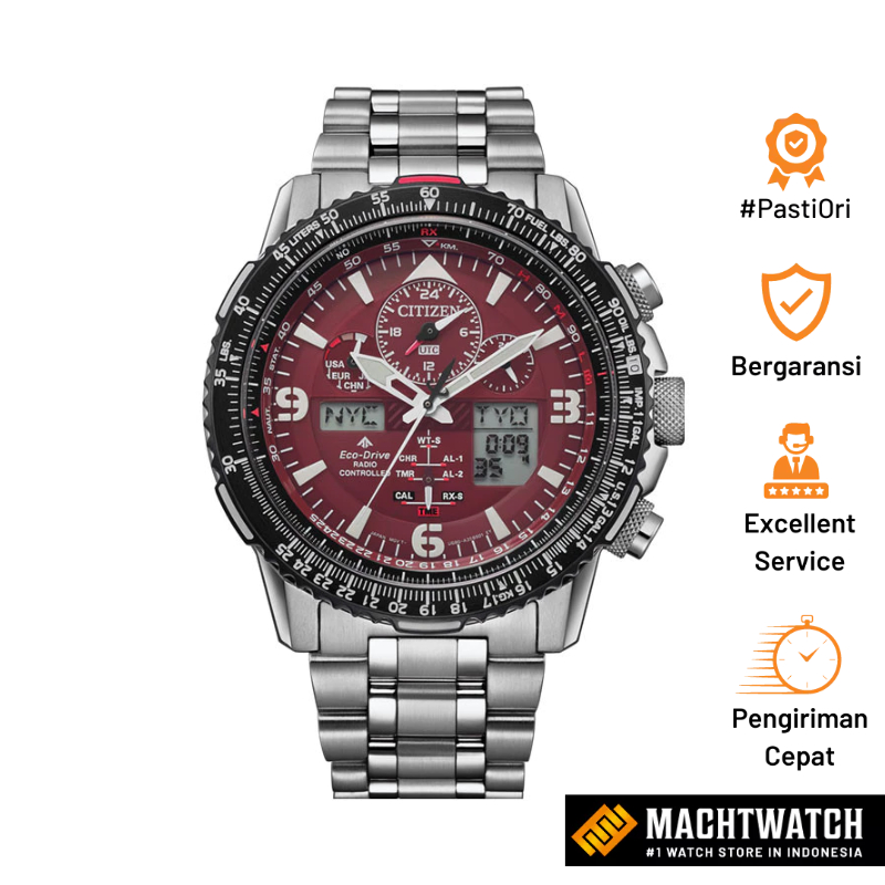 Jam Tangan Pria Citizen Promaster JY8086-89X Skyhawk Eco Drive Red Analog Digital Dial Stainless Ste