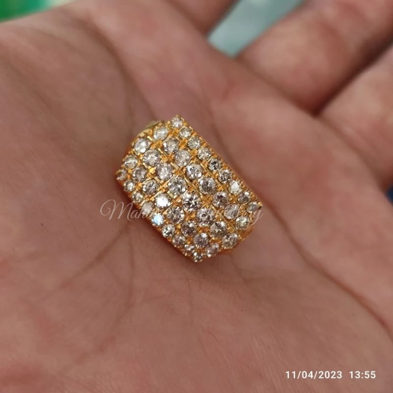 cincin emas tangga baris 5 mewah berlian asli Eropa