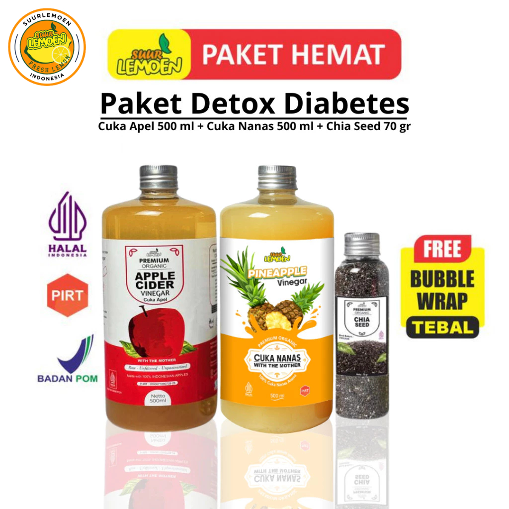 

Paket Diet Sehat - Cuka Apel 500ML, , Cuka Nanas 500 ml dan Chia Seeds 70Gr - By Suur Lemoen ID - Mansyaf