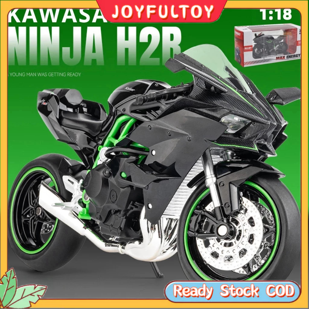 TERLARIS Kawasaki 1 :18 simulasi miniatur model sepeda motor die-cast Kawasaki H2R miniatur sepeda
