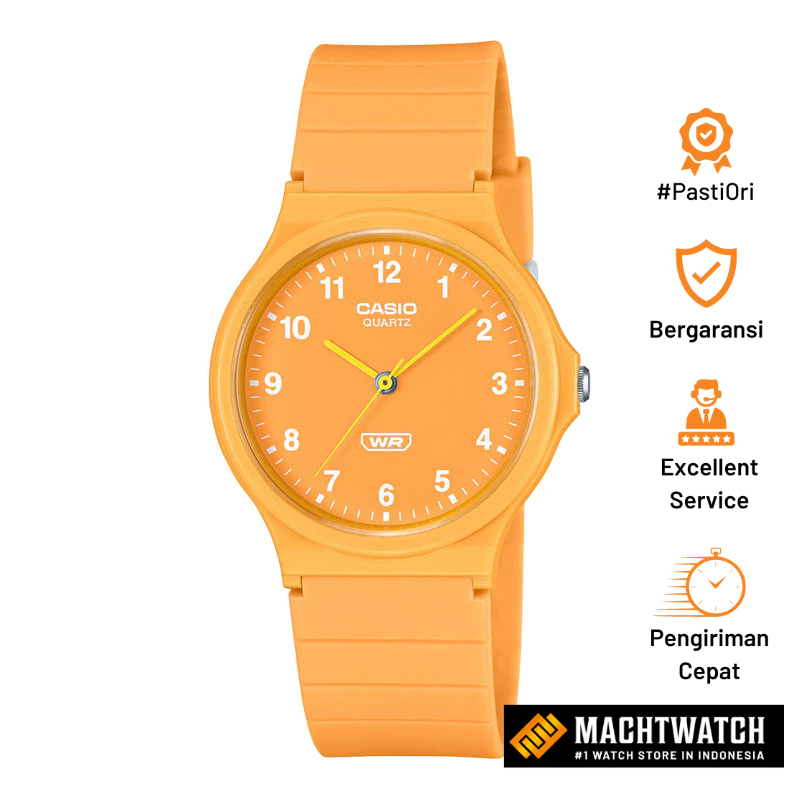 Jam Tangan Unisex Casio General MQ-24B-9BDF MQ24 MQ-24B Pop Analog Yellow Dial Yellow Resin Band