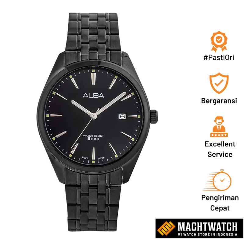 Jam Tangan Pria Alba AS9R09X1 Black Dial Black Stainless Steel Strap