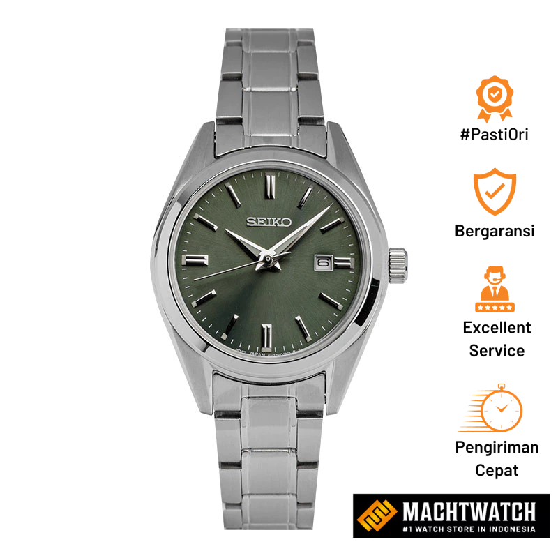Jam Tangan Wanita Seiko Ladies SUR533P1 Dress Olive Green Dial Stainless Steel Strap
