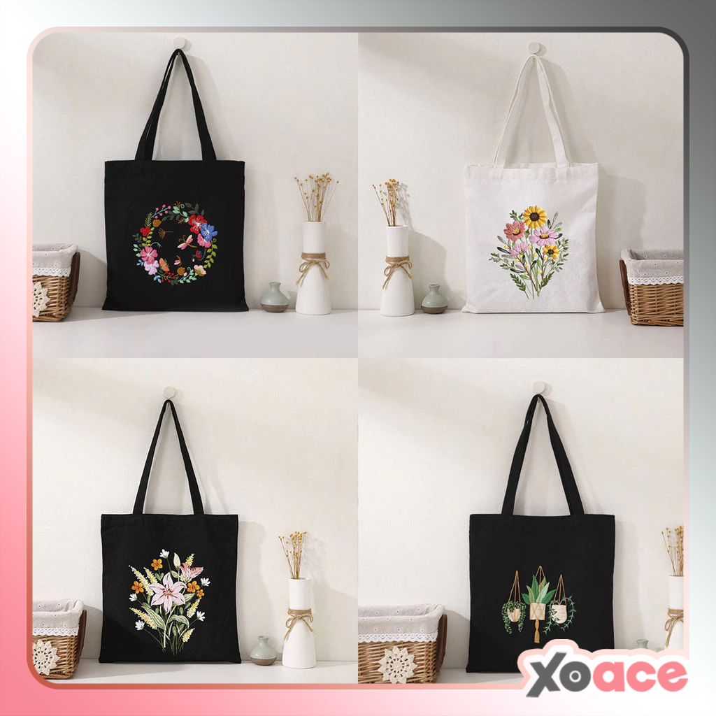 DIY Tas Kain Sulam Hand Embroidery Totebag Set Paket Jahit Bordir Tas Tote