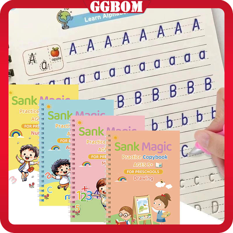 

1 Set 4 Buku + Pulpen /Sank Magic Book Buku Ajaib Belajar Menulis Anak /Latihan Menghitung Menggambar Tulis