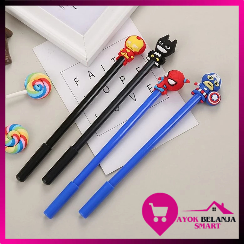 

ABS Pena Karakter SuperHero Gel Pulpen Karakter Pen Tinta Gel Lucu Alat Tulis Karakter Superhero 3D Murah