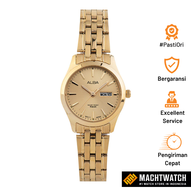Jam Tangan Wanita Alba AN8082X1 Ladies Gold Dial Gold Stainless Steel Strap
