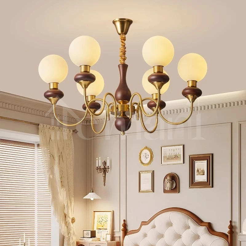 Lampu Gantung Ruang Tamu Retro Gaya Amerika 6 Kepala 85cm Emas Lampu Gantung Klasik Chandelier Vinta