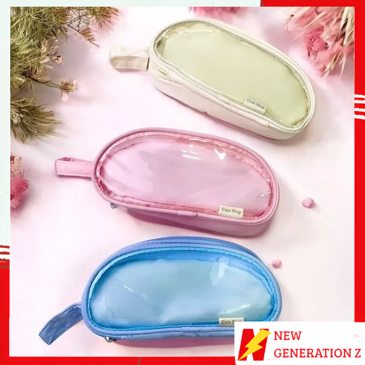 

NGZ Tempat Pensil Transparan 2 Sekat Kotak Pensil Polos Aesthetic Pouch Serbaguna Multifungsi Pencil Case Simple Stationery Storage Bag School