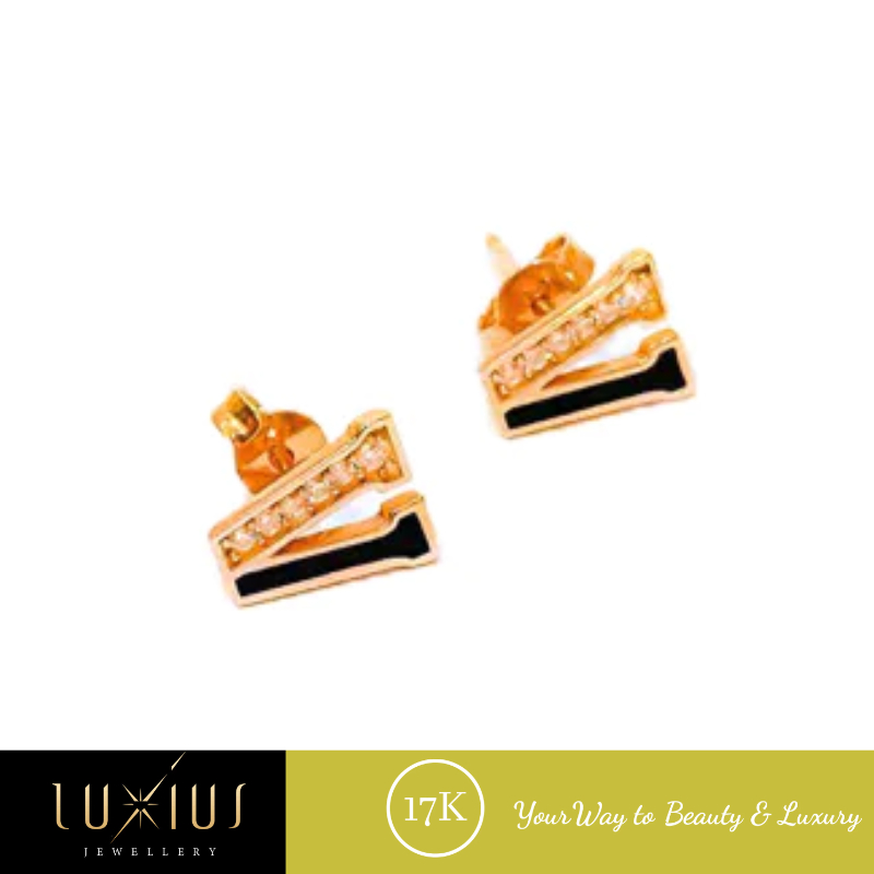 Anting Emas Tusuk Huruf V Black Rose Gold 17K Luxat0095 Luxius Jewellery