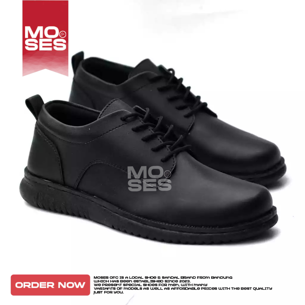 MOSES BHEVIN - Sepatu Formal Pantofel Oxford Pria Kerja Full Hitam Pria