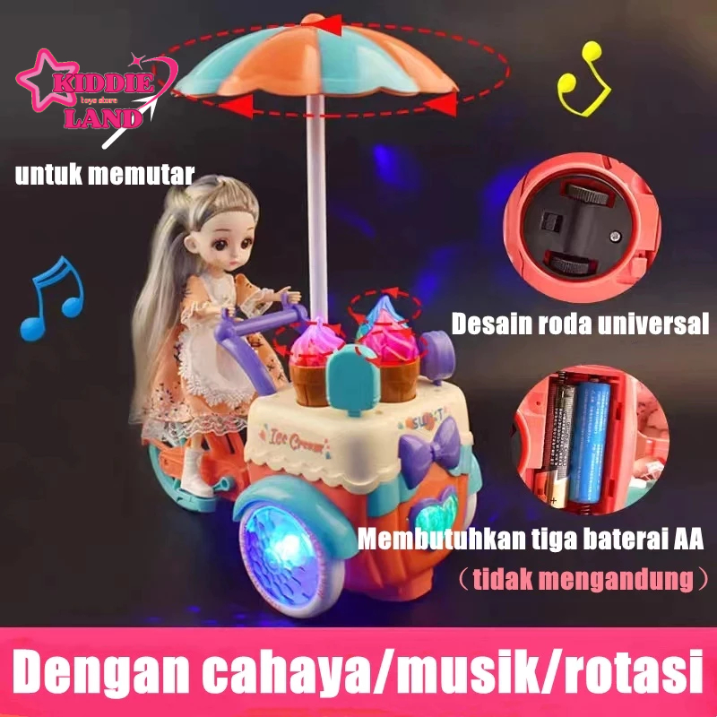 Mainan Mobil Es Krim Listrik Gerobak Dorong Boneka dengan Musik dan Lampu Mainan Anak Perempuan