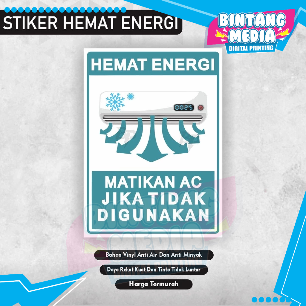 

Sticker Harap matikan ac / Stiker matikan ac / stiker ac / stiker hemat energi / stiker hemat listrik