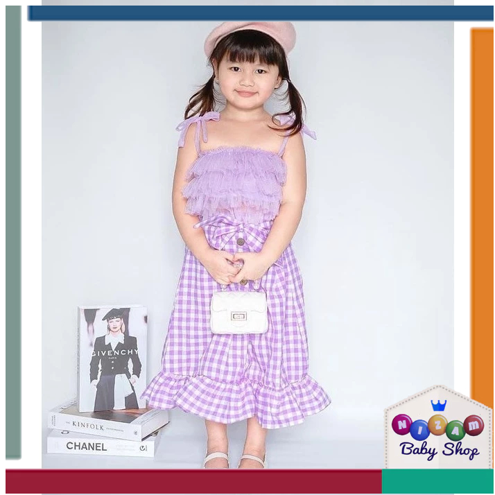 2 3 4 Tahun Rok Anak Perempuan bahan katun motif- kotak kotak