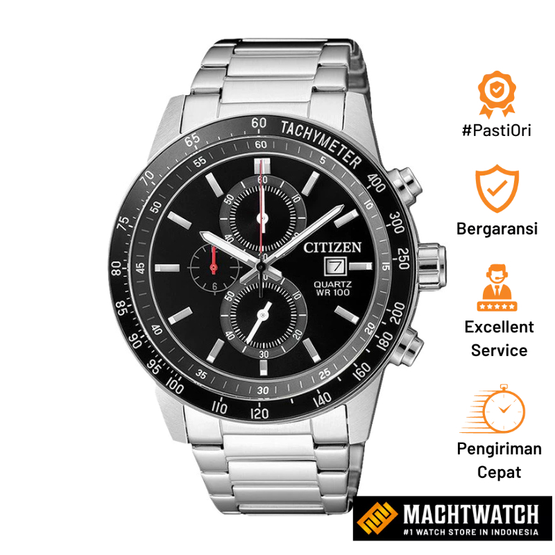 [PRJ] Jam Tangan Pria Citizen Chronograph AN3600-59E Men Chronograph Black Dial Stainless Steel Stra