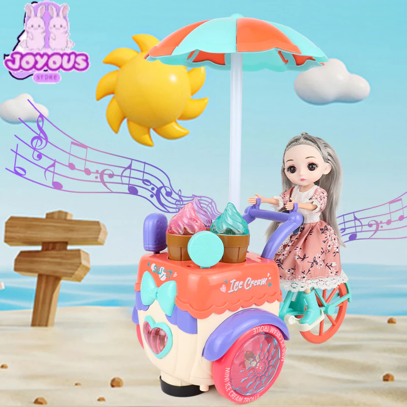 Mainan Gerobak Es Krim Listrik Gerobak Boneka Mainan dengan Mainan Gadis Ringan Musik