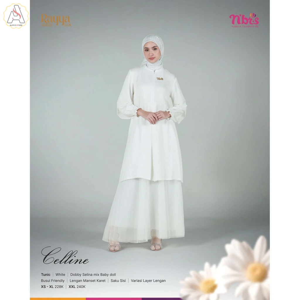 NIBRAS | Baju Tunik Putih Polos Wanita Dewasa Celline by Nibras | Atasan Muslimah Sarimbit