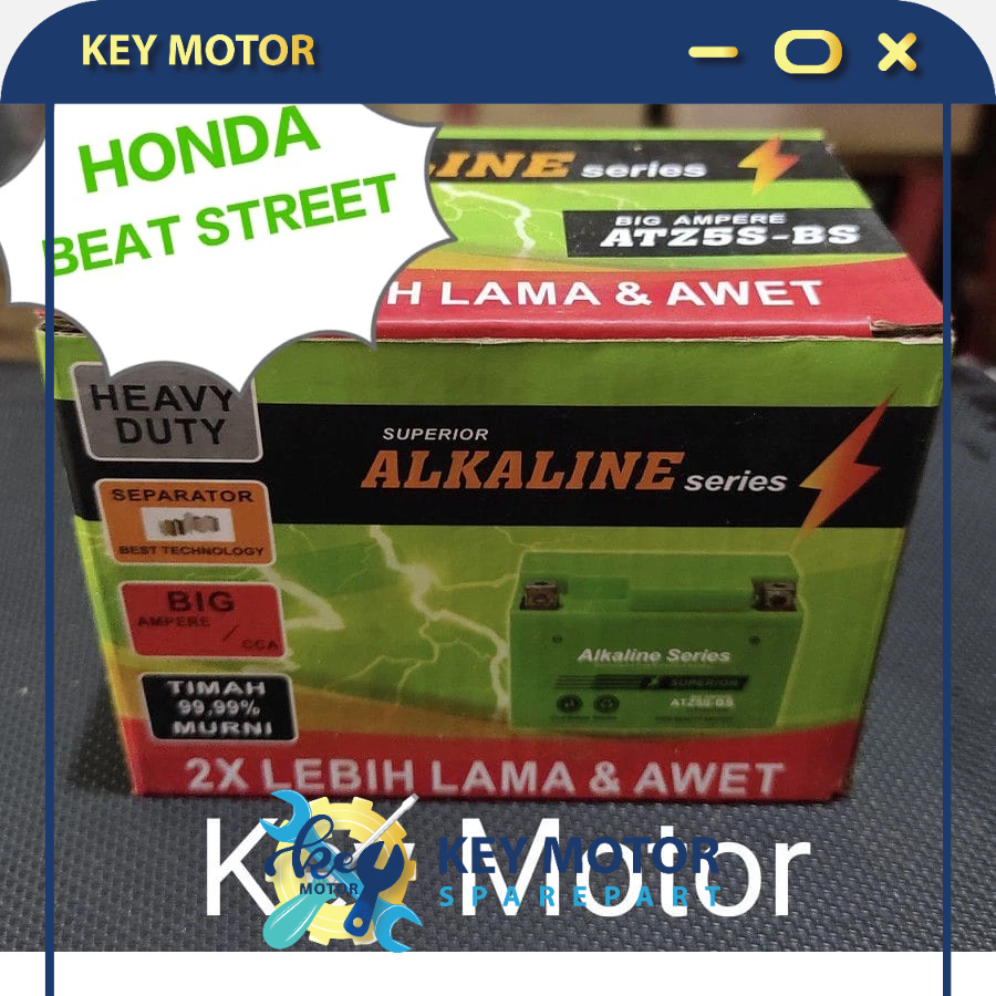 Aki / Accu Kering Motor Honda Beat Street ALKALINE ALKALIN 5A 5 Ampere ATZ5S ATZ5 ATZ 5S 100% Origin